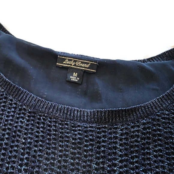 2 for $10 LUCKY BRAND Stretchy Blue Sparkle Sweater M - Picture 7 of 11